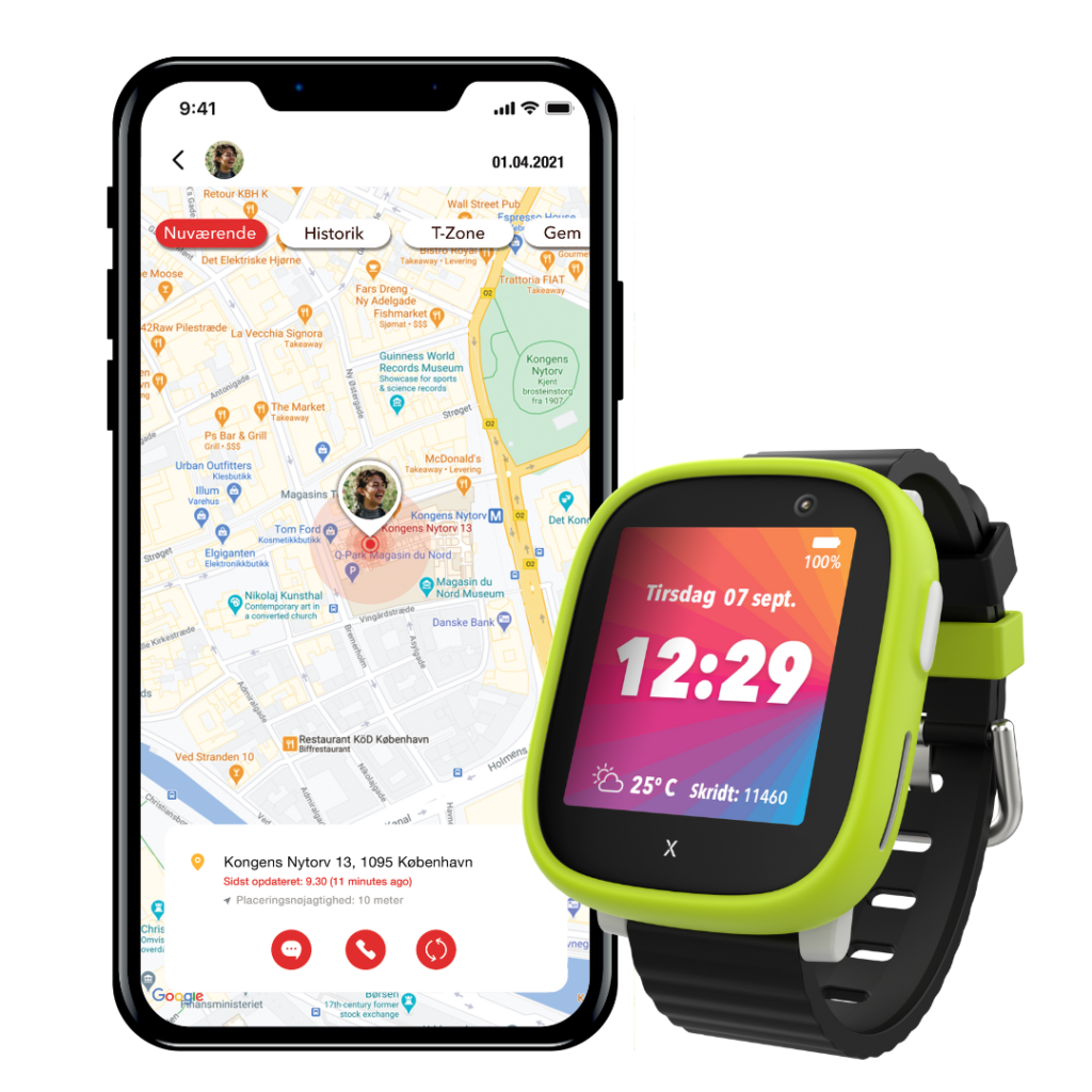 X6Play Gps ur til børn med limegrøn cover fra Xplora | Trygt smartwatch med oversigt over barns lokation via GPS funktion.