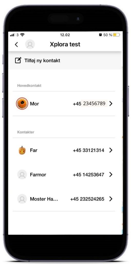 Kontakter Xplora app